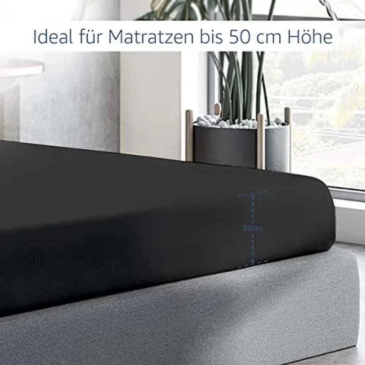 Amago - Spannbetttuch, 50 cm Steg, 100 prozent Baumwolle, 180x200 cm - Schwarz – Bild 6