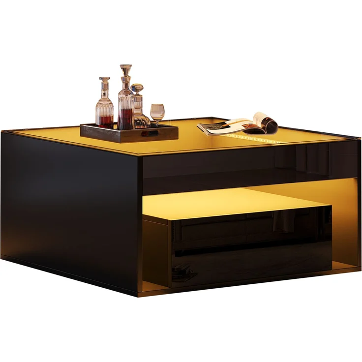 Couchtisch aus MDF und Sicherheitsglas mit LED, 70 x 70 x 35 cm, Schwarz – Bild 6