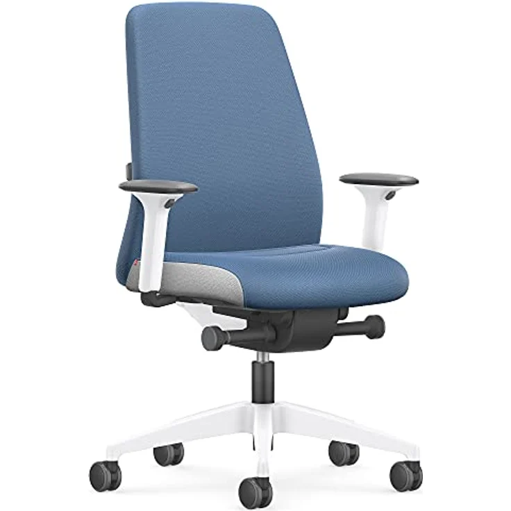 Interstuhl Every Interior Edition – Der Bürostuhl folgt der Bewegung des Körpers nach vorne und hinten – mit Verstellbarer Lordosenstütze (Blau | Weiß) – Bild 2
