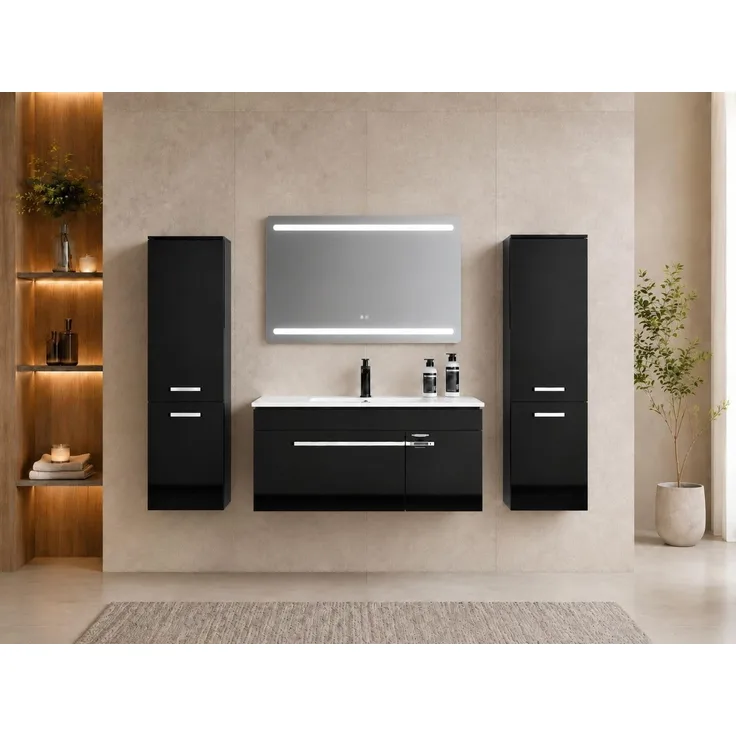 Faizee Home Seitenschrank Hochglanz, Schwarz, 30 x 110 x 30 cm