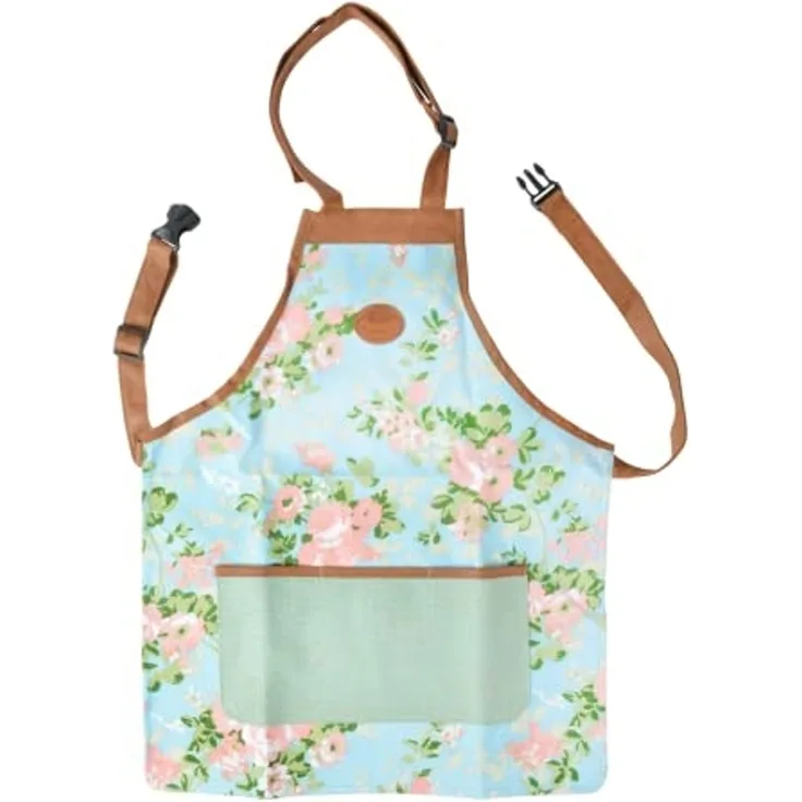 esschert design Grillschürze Garten Schürze. Polyester, Jute, verstellbare Lederbänder. Rosendruck