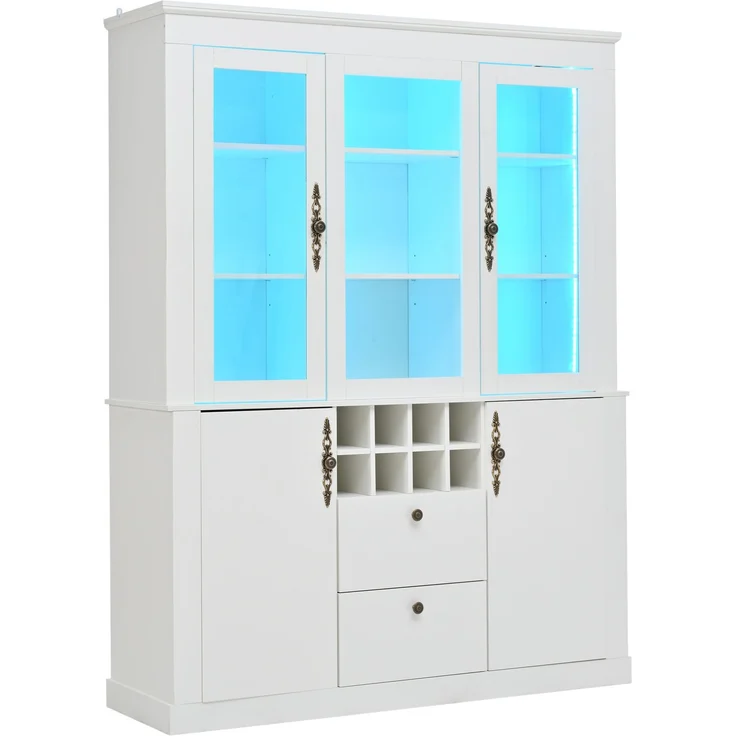 DESVIAE Vitrine mit LED-Beleuchtung und 8 Weinregalen 130x170,5x37,5 cm Spanplatte Glas Weiß – Bild 8