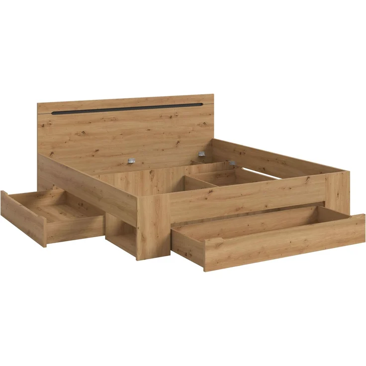 Bett Sova 180x200, Modernes Bett in Eiche-Optik mit Schubladen & Fächern – Bild 5