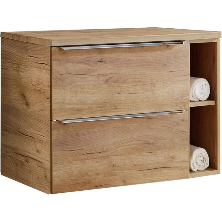 Waschtischunterschrank 81cm mit 2 Auszügen und Regal TOSKANA-56 in Wotaneiche, B/H/T ca. 81/59,5/46 cm – Bild 1