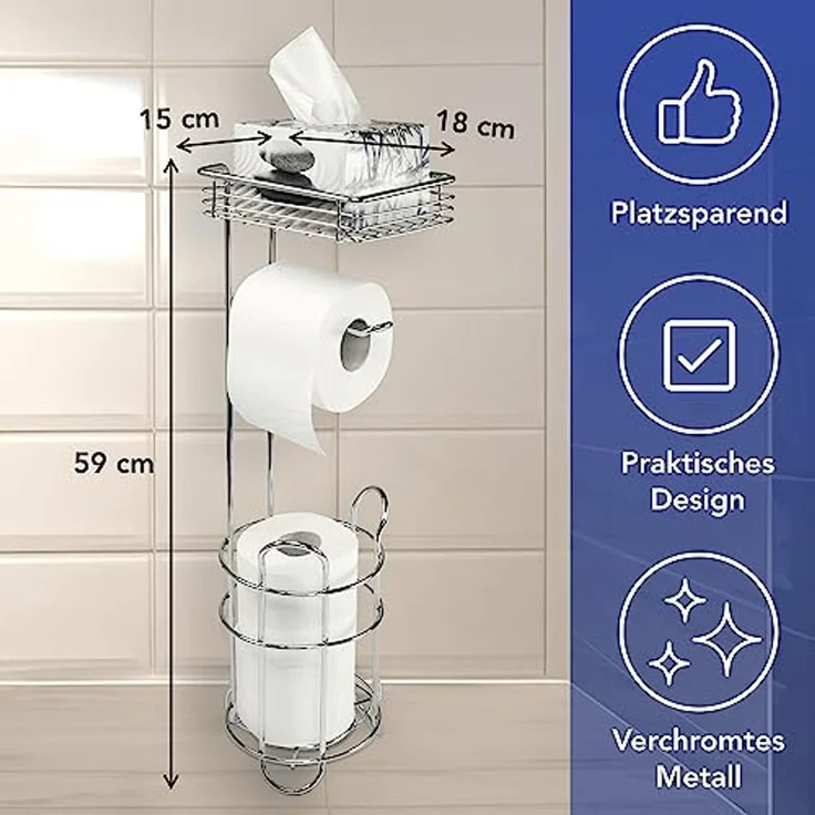 WENKO Toilettenpapierhalter, Chrom, mit Bevorrater und Ablage – Bild 2