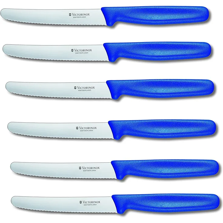Victorinox Messer-Set 6 Stück mit Wellenschliff (Rostfrei, Edelstahl, Spülmaschinengeeignet) blau