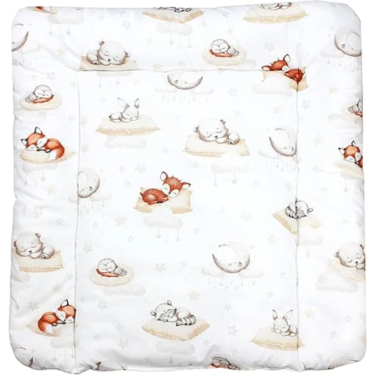 TupTam Baby Wickeltischauflage mit Baumwollbezug Gemustert, Farbe: Schlafende Baby Tiere/Beige, Größe: 75x85 cm – Bild 2