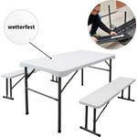 TRUTZHOLM Bierzeltgarnitur, 3-teilig, klappbar, Kunststoff weiß / Stahl schwarz, 107 x 59,5 x 71 cm