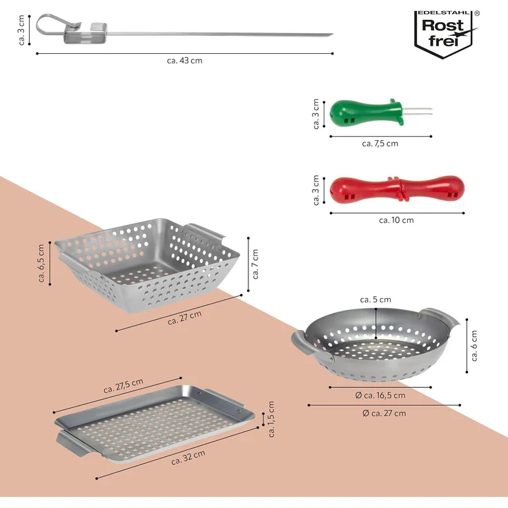 Veggie Grill-Set 13tlg. Grillkörbe, Grillplatten, Grillspießen und Maiskolbenhaltern aus rostfreiem Edelstahl – Bild 7