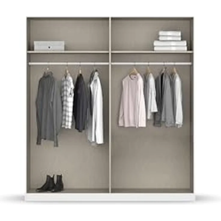 Rauch Möbel Alabama, Kleiderschrank für Schlafzimmer, Kinderzimmer, Wohnzimmer, Garderobe, Flur, 4-türig, mit Zubehör Basic, Farbe Weiß Hochglanz/Eiche Artisan, Holz, Breite 181 cm – Bild 6