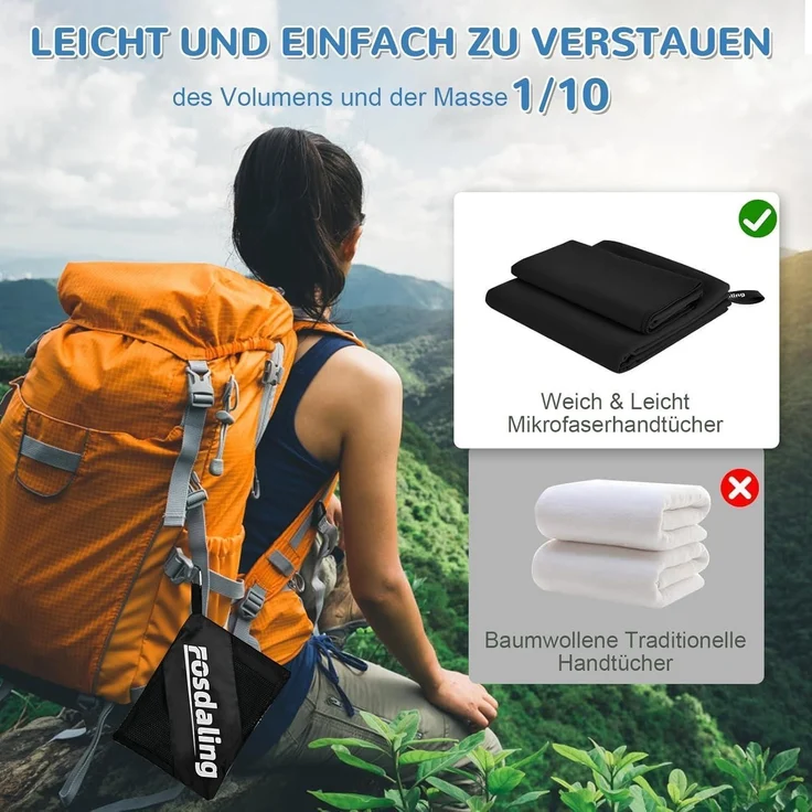 3er Set Mikrofaser Handtuch: Groß 160x80cm & 2 Klein 80x40cm, Schnelltrocknend – Bild 5