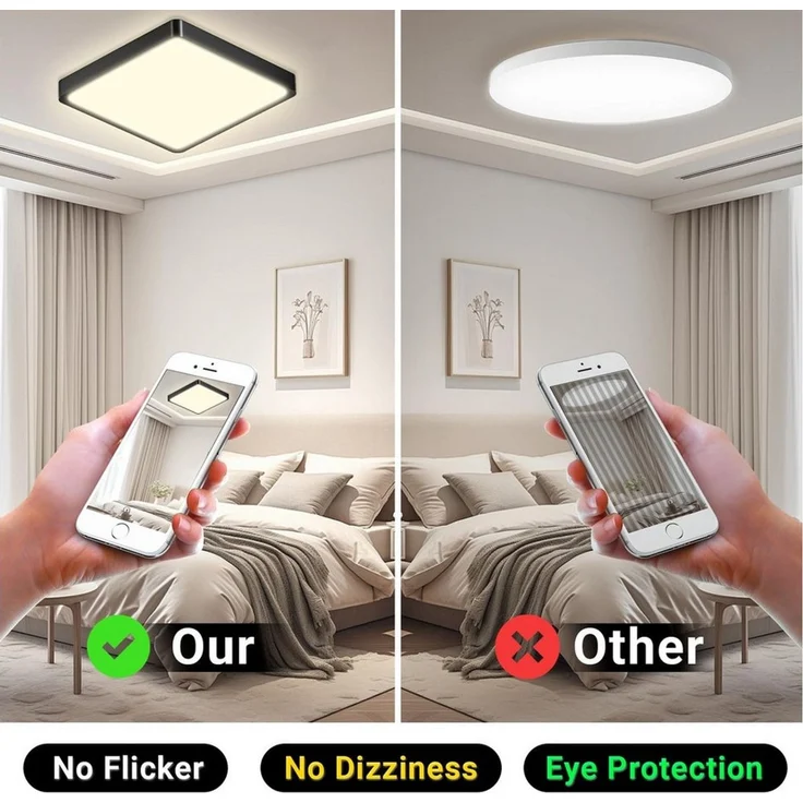 LQWELL Deckenleuchte LED Deckenlampe,Badlampe Quadrat Flach 2 Stück, LED fest integriert, 18W 1600LM Modern Schlicht Lampe Dünn, 220 * 24mm, für Wohnzimmer Badezimmer Schlafzimmer Küche Flur Keller Büro – Bild 2