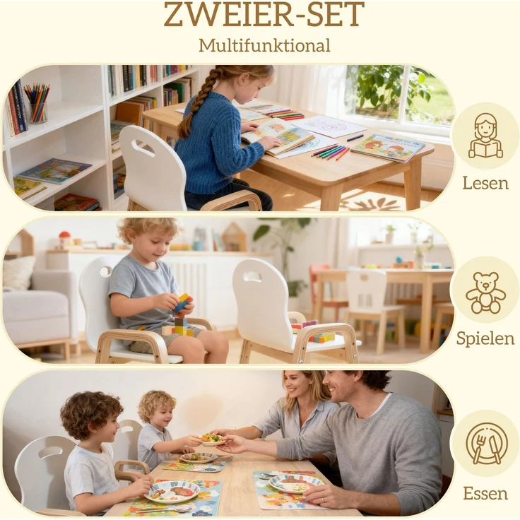 AIYAPLAY Kinderstuhl, Birkenholz, Weiß, 39L x 34B x 61,5H cm – Bild 5