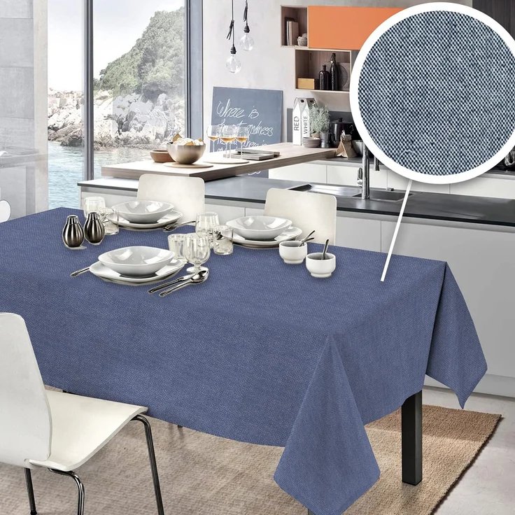 PENSIERI DELICATI Tischdecke 140 x 190 cm Made in Italy, 100% Reine Recycelte Baumwolle, Garngefärbt, Einfarbig Blau, für Drinnen und Outdoor, rechteckige ökologische Tischdecke