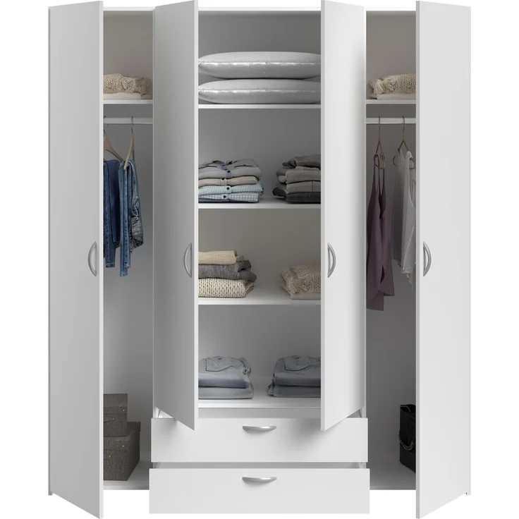 Kleiderschrank >Daily 1< 2 Schubladen, 4 Türen, in Weiss - 160x185x51cm (BxHxT) – Bild 3
