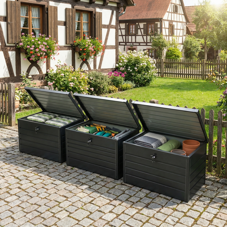 Metall-Aufbewahrungsbox Gartentruhe 300L Stauraum wetterfest – Bild 3