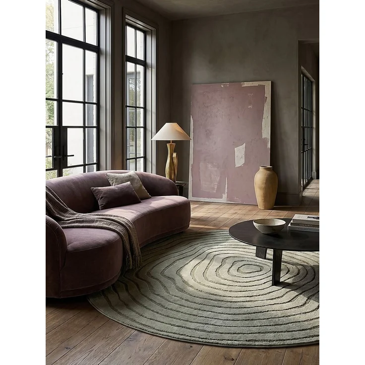KADIMA DESIGN Teppich CETINA Rundteppich Grün 120x120 Gestreift Polypropylen-Polyester, Rund, Höhe: 16 mm, Fußbodenheizung-geeignet, Farbecht, Pflegeleicht, Strapazierfähig – Bild 3