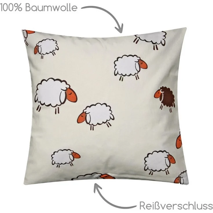 Heubergshop Kissenbezug, (1 Stück), 40x40 cm Schafe 100% Baumwolle Kissenhülle Kinder (1-Stück-99/3-40x40) – Bild 2