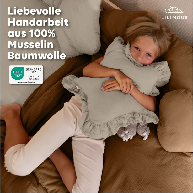 lilimaus Dekokissen Kuschelkissen Herz & Stern aus Musselin fürs Kinderzimmer, Kuschelkissen mit oder ohne Flatter - passend zu unserer Bettwäsche – Bild 2