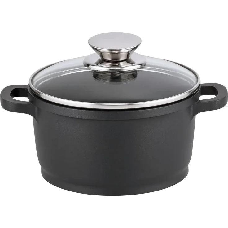 ELO 91556 Alucast - Kochtopf Ø 16 cm mit Glasdeckel, 1,3 l, Aluguss, induktionsfähig / Topf
