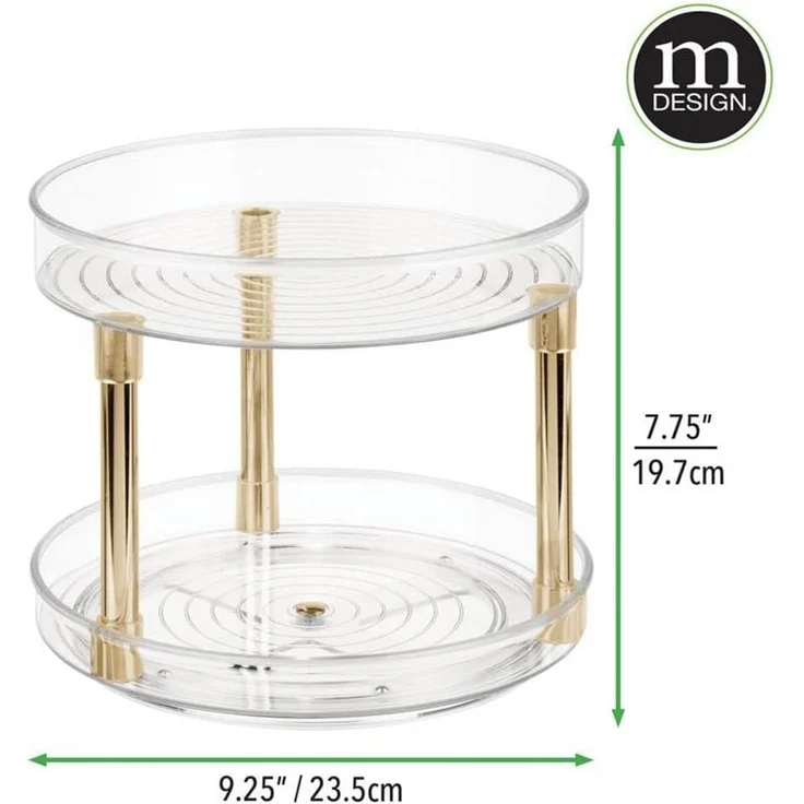 Drehbares Kosmetiktablett Ablage Organizer rund mDesign durchsichtig/Messing – Bild 2