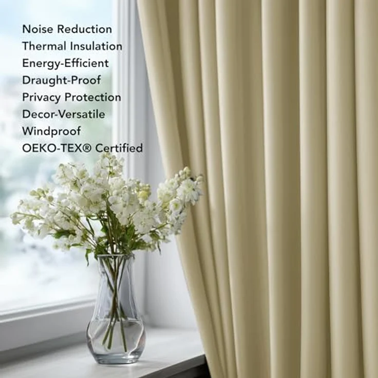 Deconovo Blickdichte Gardinen Kälteschutzvorhang Blickdicht Vorhang Verdunkelung, 183x117 cm(HöhexBreite), Beige, 2er Set – Bild 10