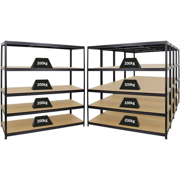 PROREGAL Mega Deal 5er-Set Schwerlastregal Giant Elephant 180 x 180 x 60 cm mit 5 Ebenen Fachlast 200kg Schwarz, Kellerregal, Steckregal, Garagenregal, Lagerregal