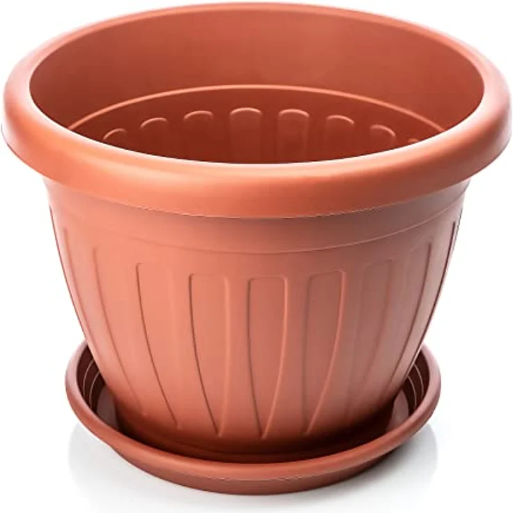 BigDean 3x Blumentopf mit Untersetzer rund ø40xH31 cm terracotta - wetterfester Pflanzkübel - Wasserablauf UV-beständig aus bruchsicherem Kunststoff - Innen + Außen geeignet - Made in Europe – Bild 5