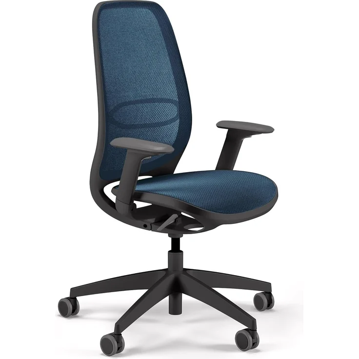 Sedus se:air Ergonomischer Drehstuhl, Bürostuhl, Kunststoff mit Rezyklat-Anteil, 100% Recyclingfähig, Blau,Schwarz, 42-55cm, bis 130kg Belastbar