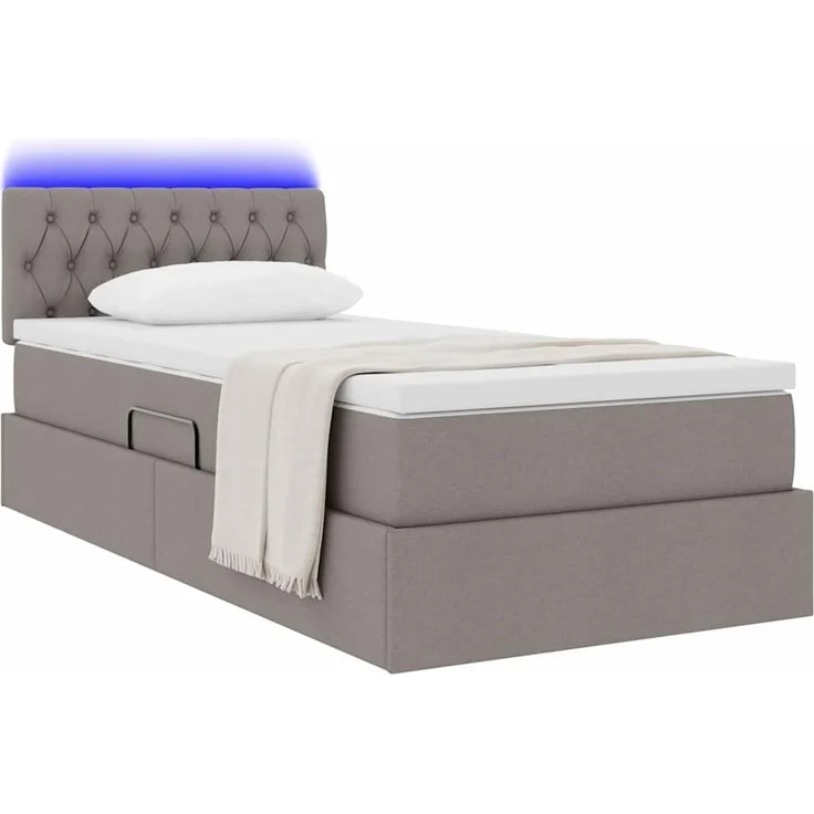vidaXL LED-Speicherbett mit Matratze Taupe 100 x 200 cm Stoff 3371190 – Bild 3