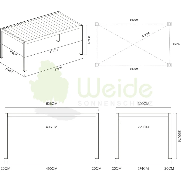 Weide Carport aus Aluminium | 3 x 5,3 M | Garage anthrazit | Autoüberdachung – Bild 5