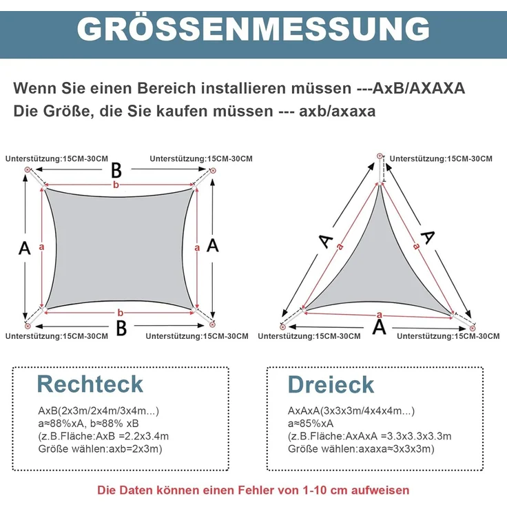 AXT SHADE Sonnensegel Wasserdicht Dreieckig 3 x 3 x 3 m Wetterschutz Sonnenschutz PES Polyester mit UV Schutz für Terrasse Balkon Garten-Graublau – Bild 6