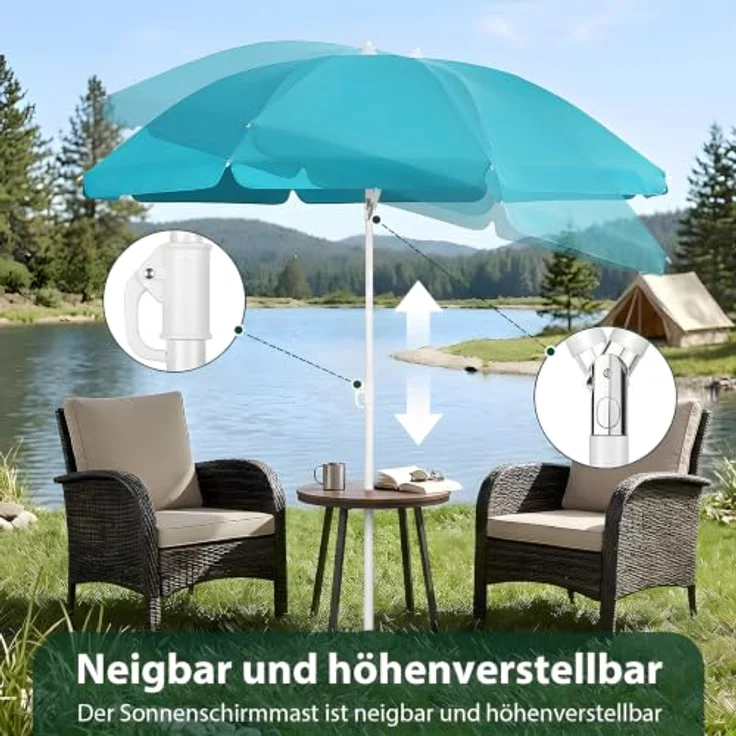 SUNULA Sonnenschirm 160 cm, Balkonschirm knickbar mit Bodenhülse & Schutzhülle, höhenverstellbar, neigbar, UV-Schutz 50+, Farbe Weiß mit silbernem Mast – Bild 3