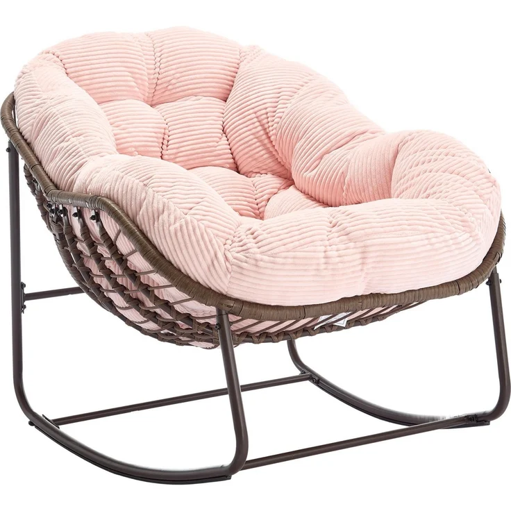 LVHOM Schaukelstuhl mit gepolstertem Kissen, Rattanstuhl mit Stahlrahmen, Lounge Sessel (Großformat B110.5cm x T94.5cm x H80cm,Dicke Kissen,160kg Tragfähigkeit, MEHRE FARBEN MEHRE OPTIONEN! Schaukelsessel umhüllendem Sitzgefühl & hoher Armlehne, 1 St),... – Bild 5