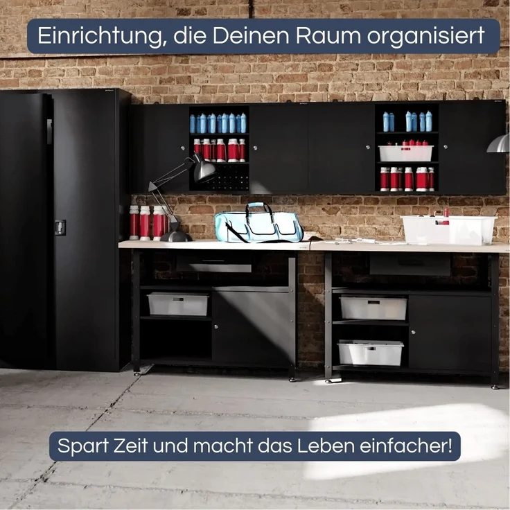 Hängeschrank Werkstatt abschließbar OLIS - Metallschrank hängend | Werkstattschrank Werkzeugschrank Wandschrank Garage, 60x120x20cm Schwarz – Bild 3