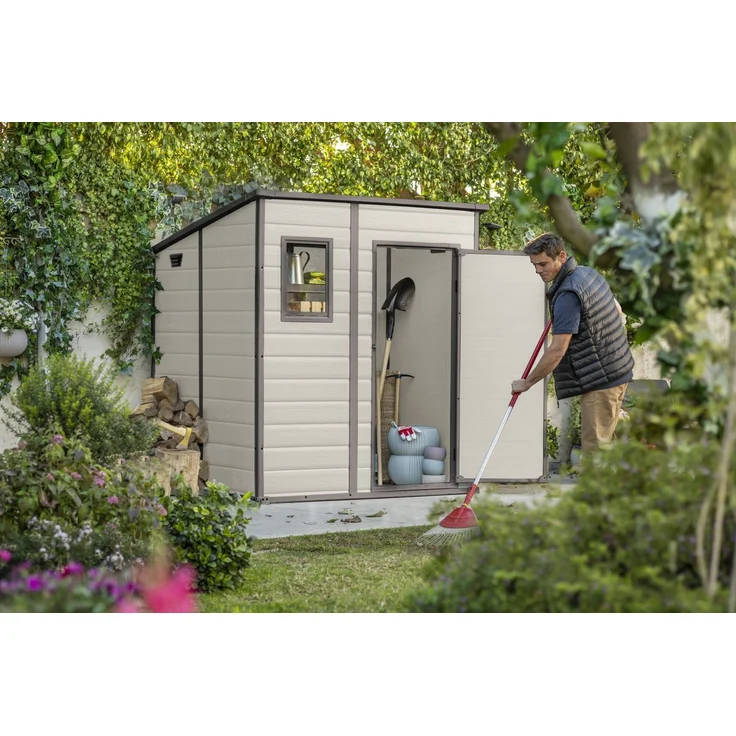 Dmora Gartenhaus Cranbrook, Gartenhütte, Gartenhaus, Werkzeugschuppen, 184x185 h200 cm, Beige – Bild 4