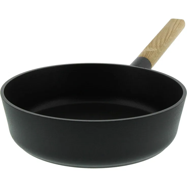 Eva Solo Nordic kitchen Bratpfanne, Pfanne, Schmorpfanne, Gemüsepfanne, Steakfpanne, Fischpfanne, Kochen, Schwarz, Eiche/Aluminium, Ø 24 cm, 280324