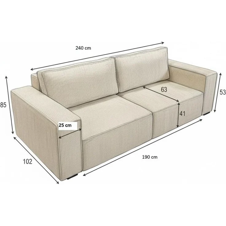 Wohnero24 Schlafsofa HIRA 240x102 cm – Premium Cord Sofa Karamellbraun mit Schlaffunktion 191x152 cm & Bettkasten – Bild 5