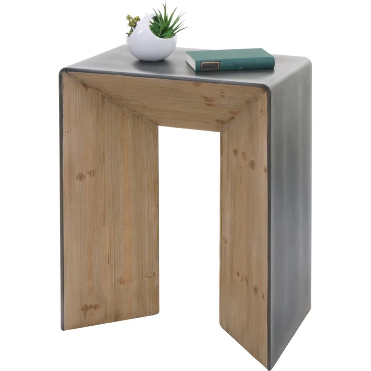 Konsolentisch HWC-L76, Telefontisch Beistelltisch Tisch, Industrial Massiv-Holz MVG, 80x60x40cm natur mit Metall-Optik