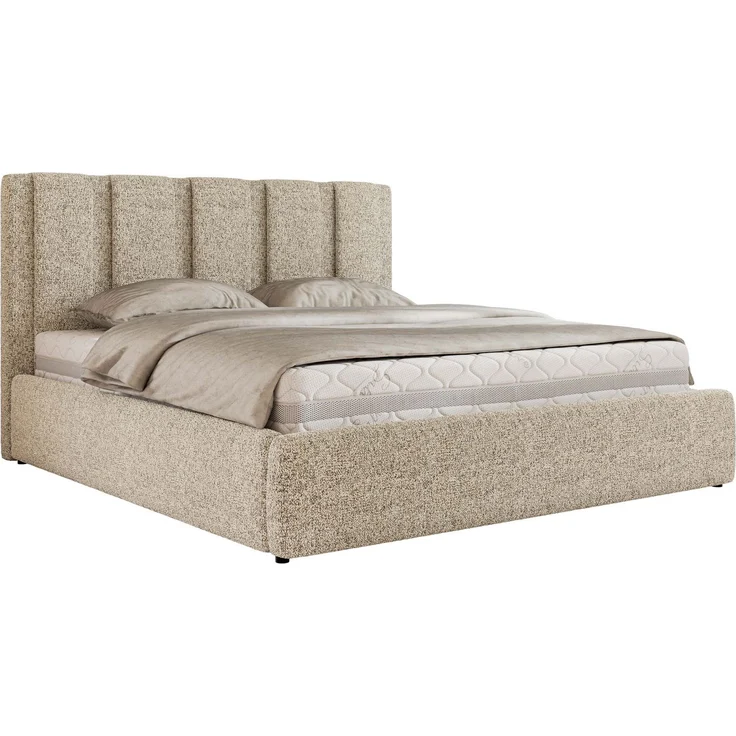 Polsterbett SAVINO CLASSIC mit Bettkasten und Lattenrost Doppelbett 140 x 200 cm mit hohem Kopfteil Stauraumbett Bett mit Gasdruckfeder - Beige Stukture – Bild 7