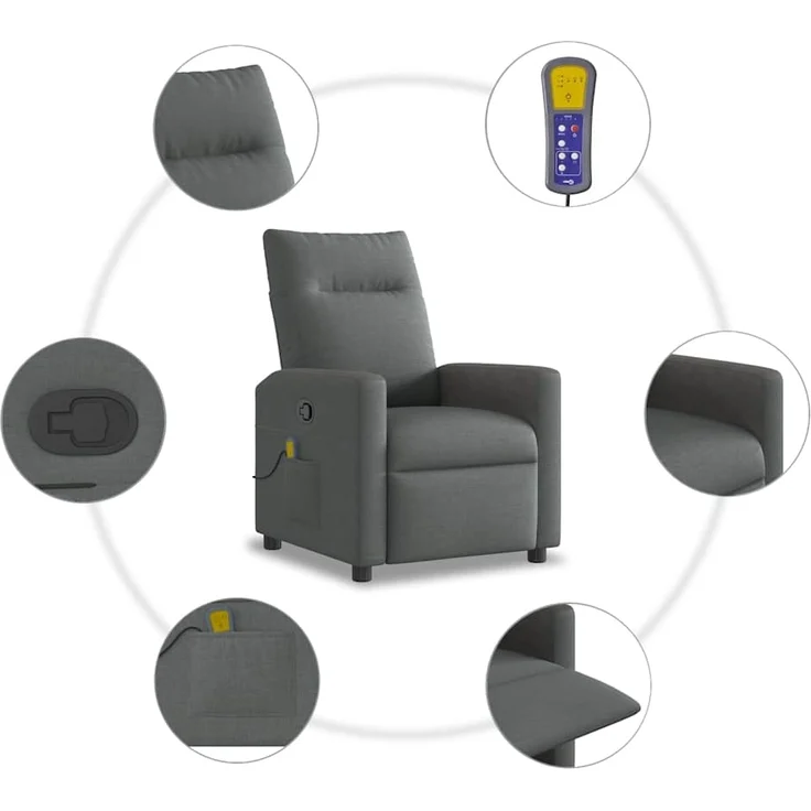 vidaXL Massage-Relaxsessel, Stoff, Dunkelgrau 4104833 – Bild 7