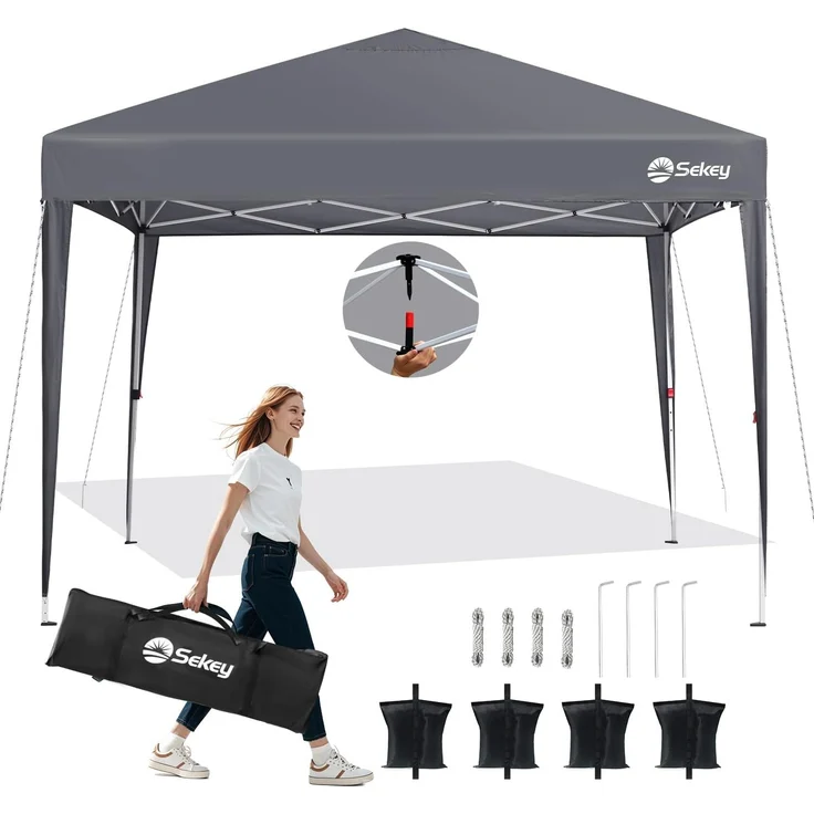 Pop Up Pavillon 3x3m, Wasserdicht Stabil Winterfest, Faltbar, Grau – Bild 1