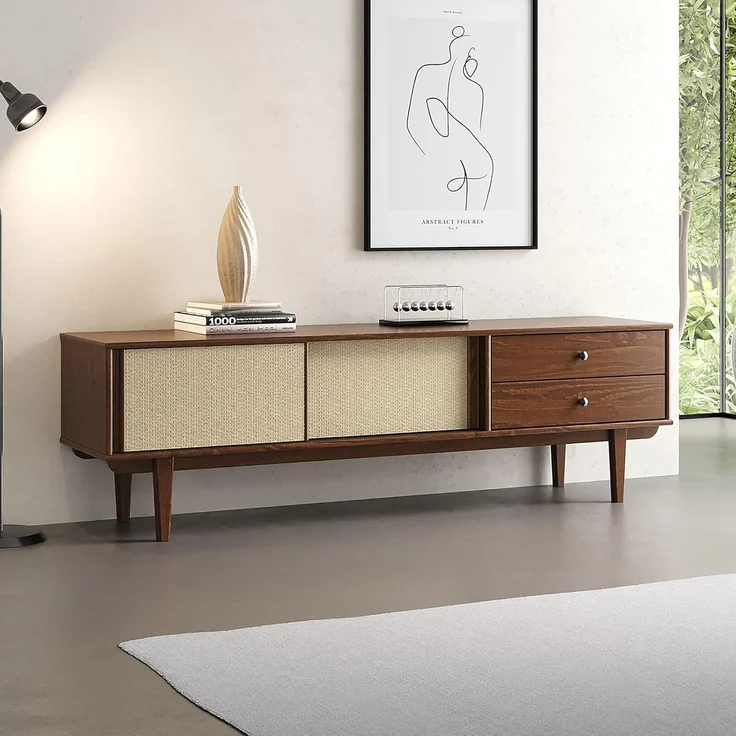 IDIMEX Lowboard SIMONA, TV Schrank 175 cm Massivholz Rattan Schiebetür Kastanie Finish – Bild 4