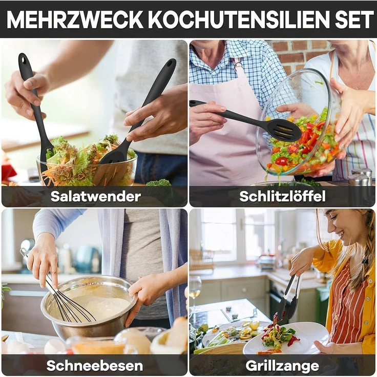 Homikit 7tlg. Schwarz Silikon Küchenhelfer Set Antihaft Hitzebeständig – Bild 7