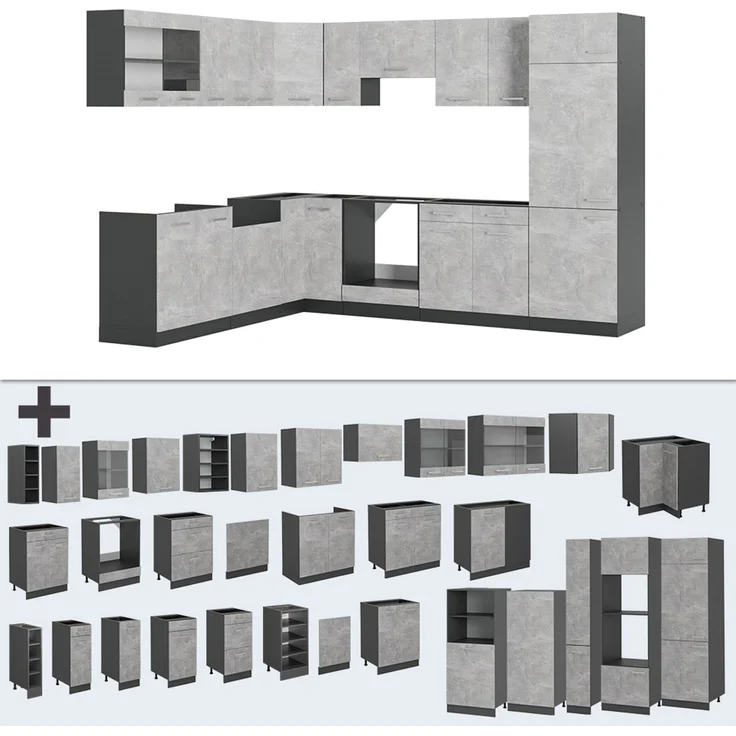 Eckküche R-Line Beton/Anthrazit 287 x 60 cm , AP Anthrazit Vicco – Bild 6