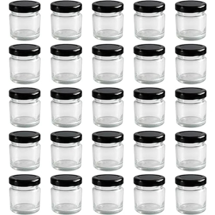 hocz 25x Mini Marmeladengläser 50 ml | mit Deckel Schwarz TO 43 | kleine Einmachgläser mit Schraubdeckel zum befüllen | Schraubgläser, Sturzgläser Set | leere Gläser für Marmelade | 25 Stück – Bild 1
