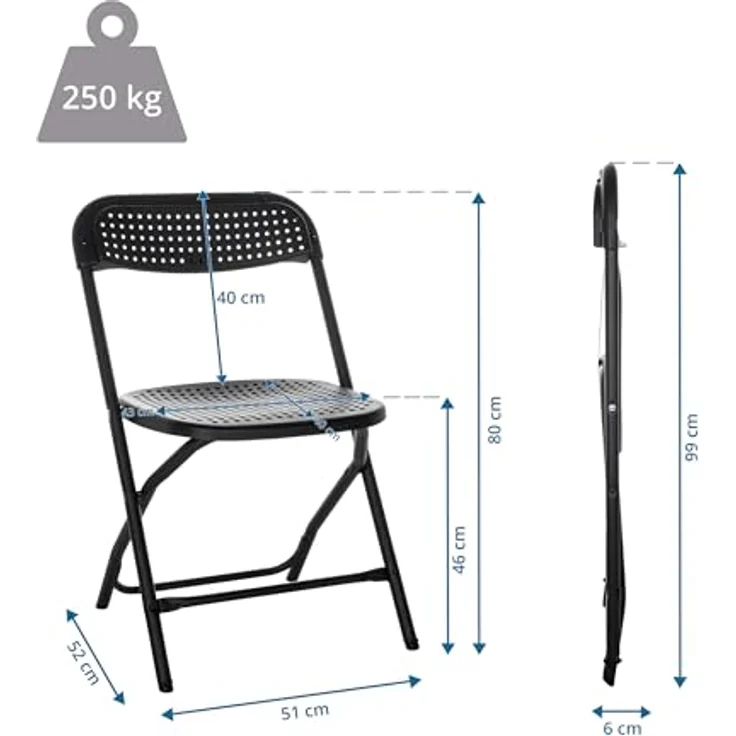 hjh OFFICE Klappstuhl bis 250kg belastbar TUDELA XXL PRO Campingstuhl klappbar, Indoor- und Outdoor Faltstuhl, Schwarz – Bild 4
