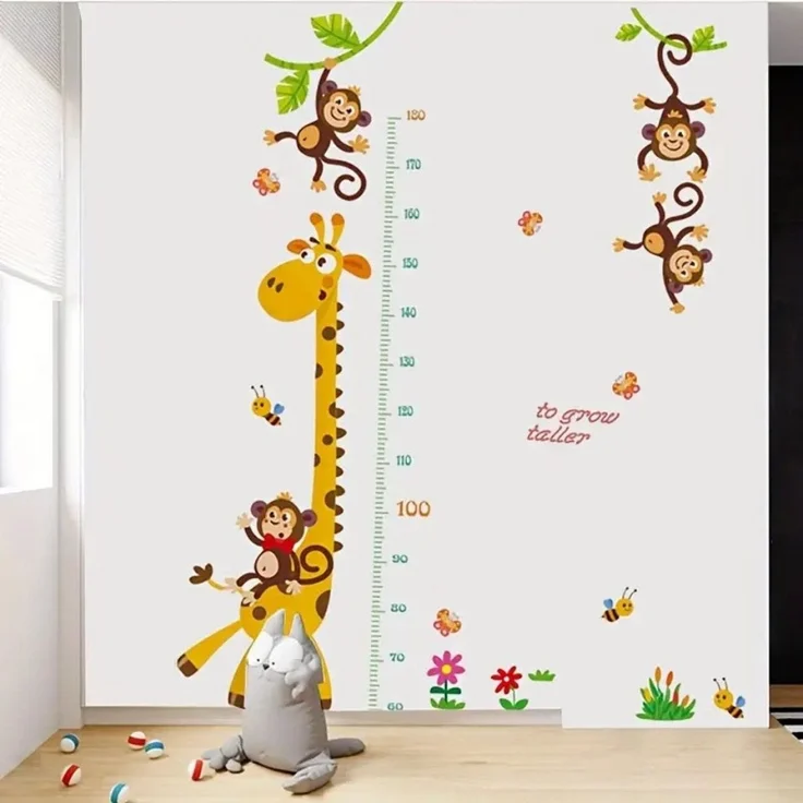 Montegoni Wandsticker Abnehmbarer Giraffen & Affen Cartoon Höhenmesser Wandaufkleber, Wasserdichter PVC Deko Aufkleber – Bild 3