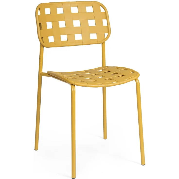 Gartenstuhl Clover 4er-Set aus Metall, modernes Design, stapelbar, ocker – pflegeleicht für Deinen Außenbereich – Bild 1