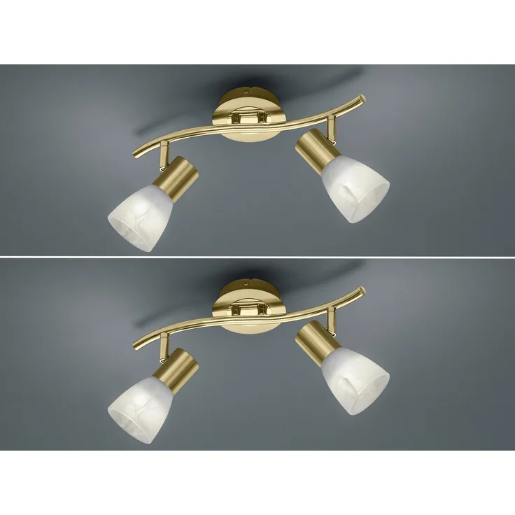 2er SET LED Deckenstrahler Messing 2-flammig mit Glasschirmen, Breite 33cm